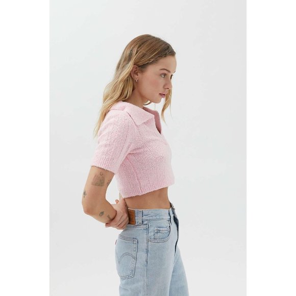 Urban Outfitters Andrea Collared Cropped Sweater Pink XL - Picture 2 of 7